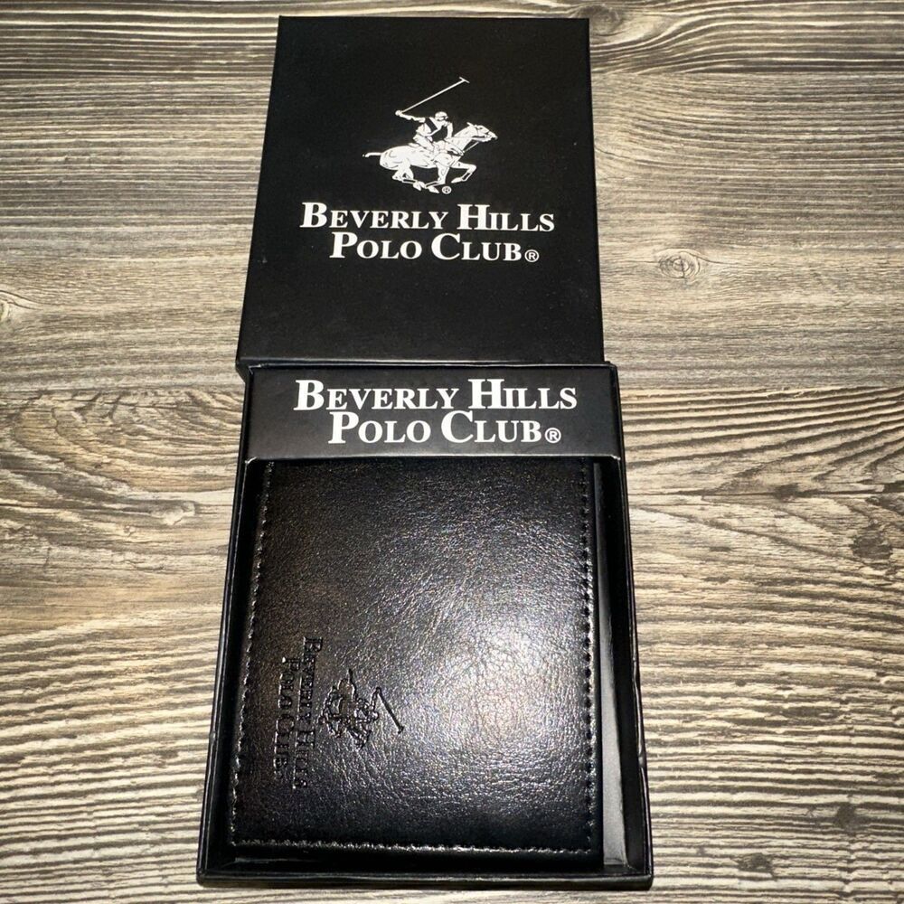 Beverly Hills Polo Club style Men's Bi-Fold Wallet BLACK gift box MEN Bifold. W